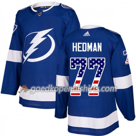 Tampa Bay Lightning Victor Hedman 77 Adidas 2017-2018 Blauw USA Flag Fashion Authentic Shirt - Mannen